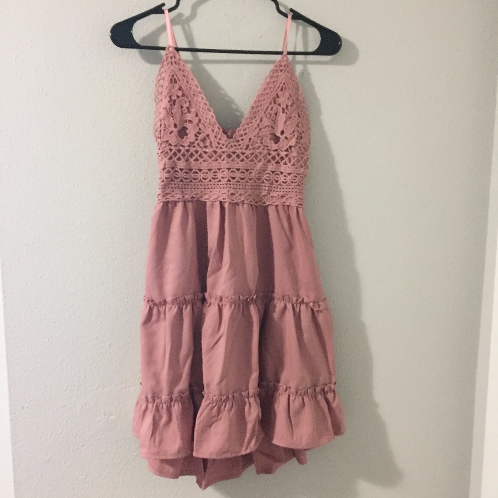 lace panel tiered seam cami dress